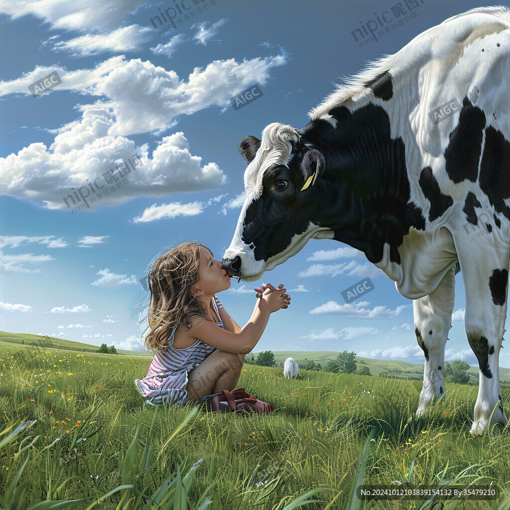 奶牛喂奶装饰画