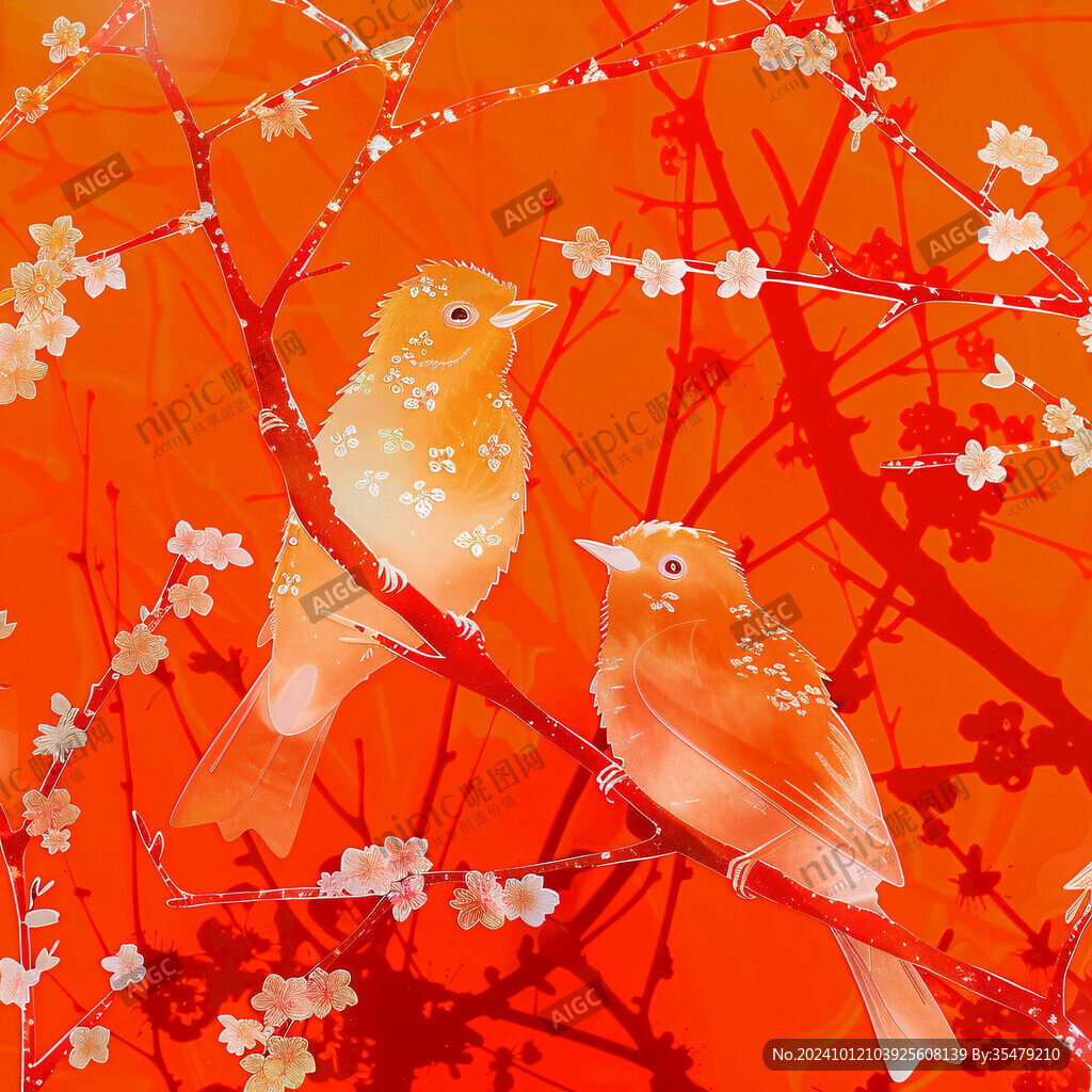 中国风插画喜上枝头