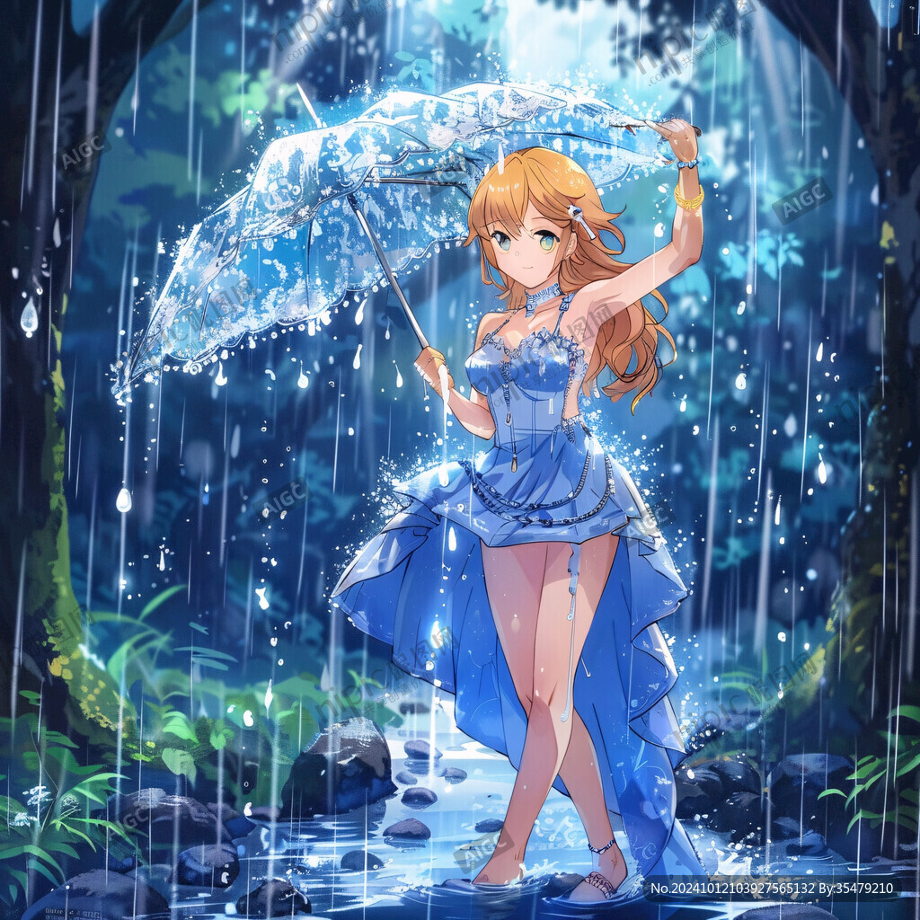 雨中撑伞的少女