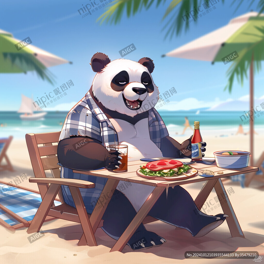 熊猫烧烤插画