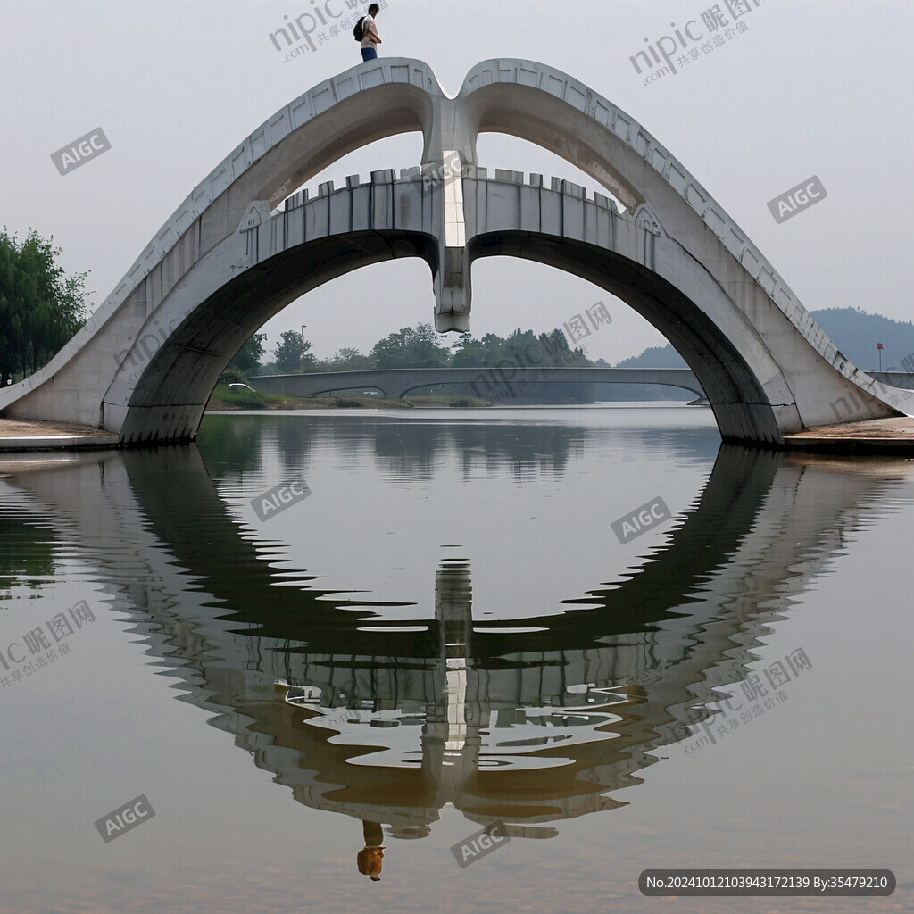 拱桥水面倒影