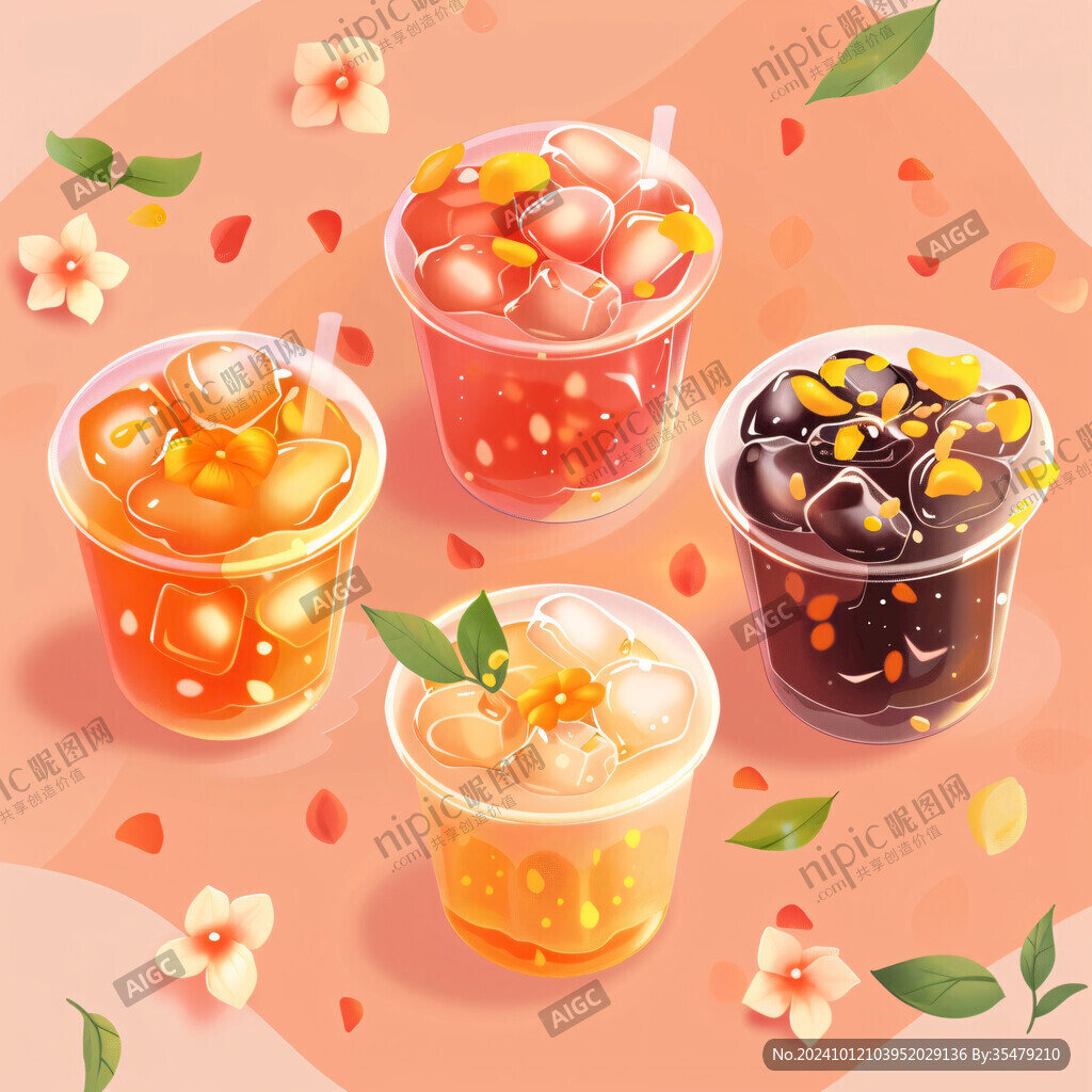 桃胶奶茶插画
