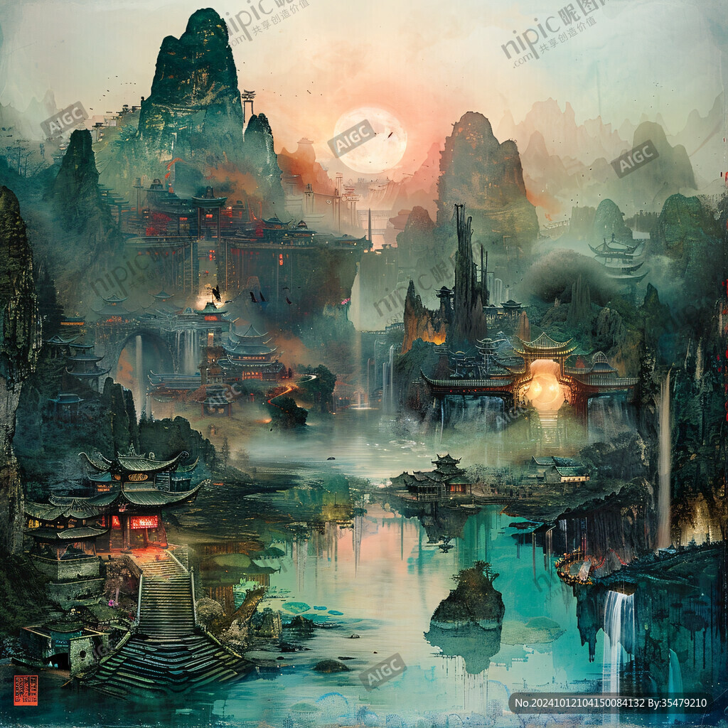 天界晓钟风景插画