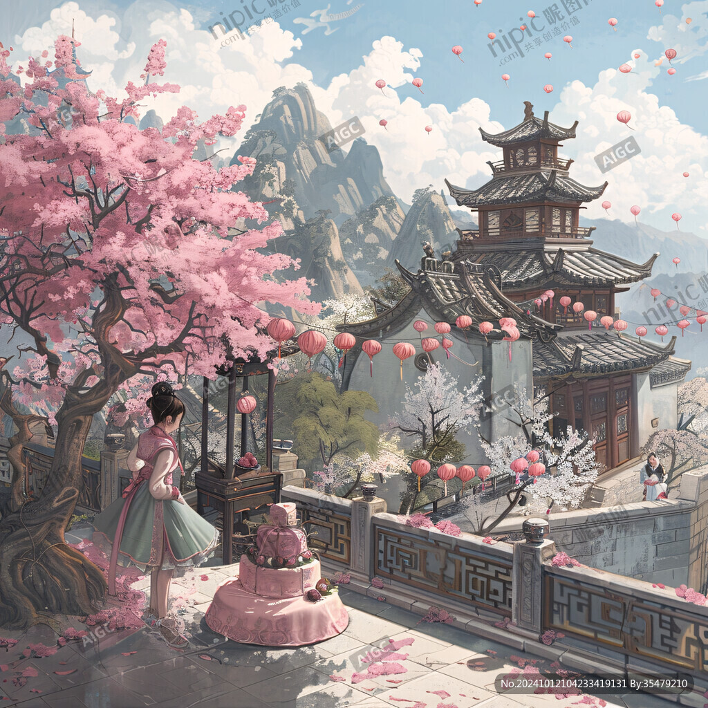 楼阁仙景插画