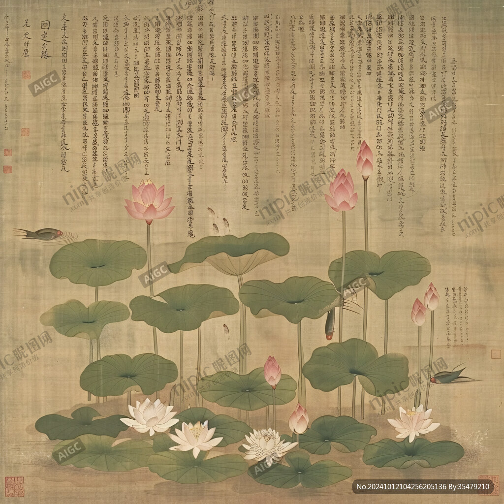 工笔花鸟画睡莲