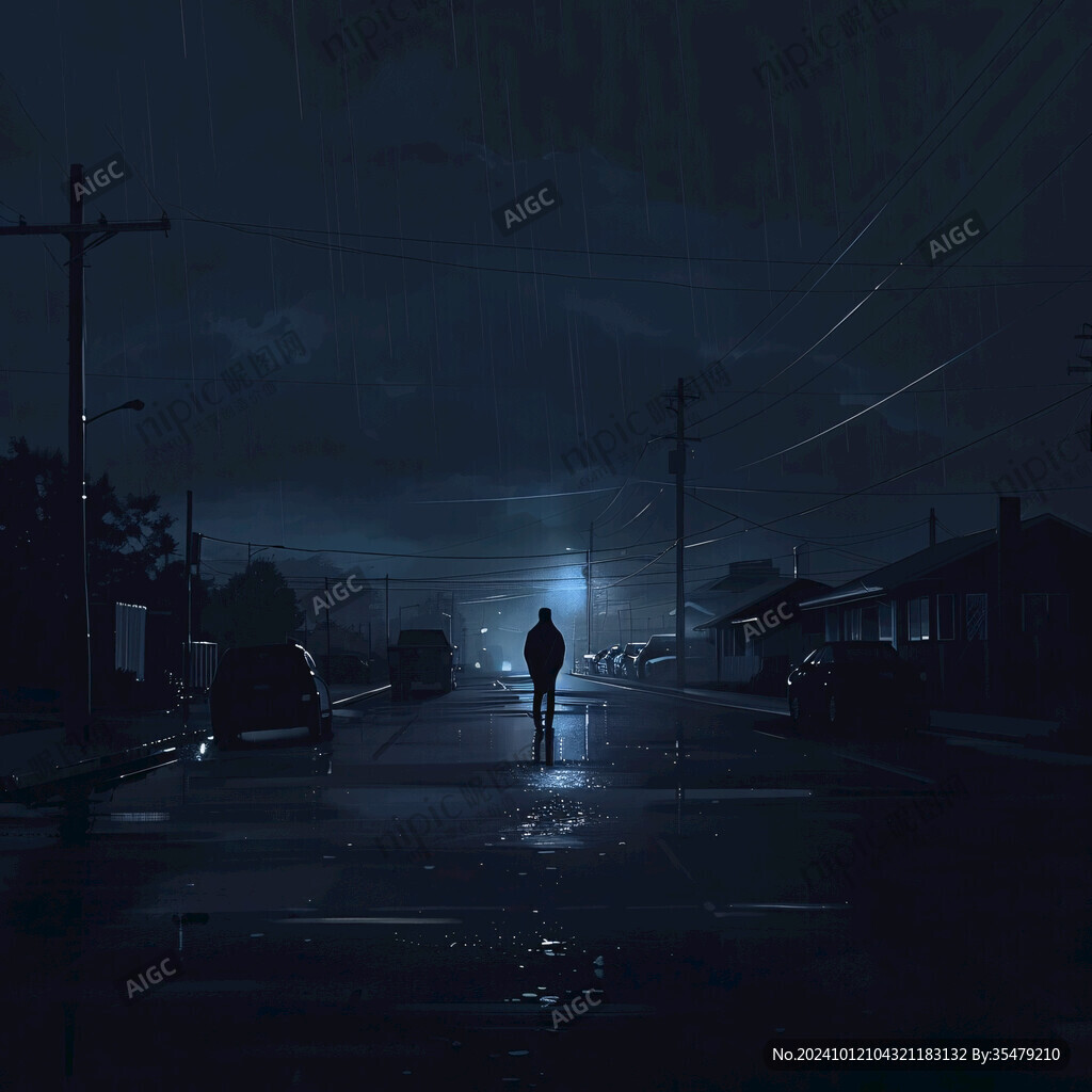 夜晚雨中行走的人