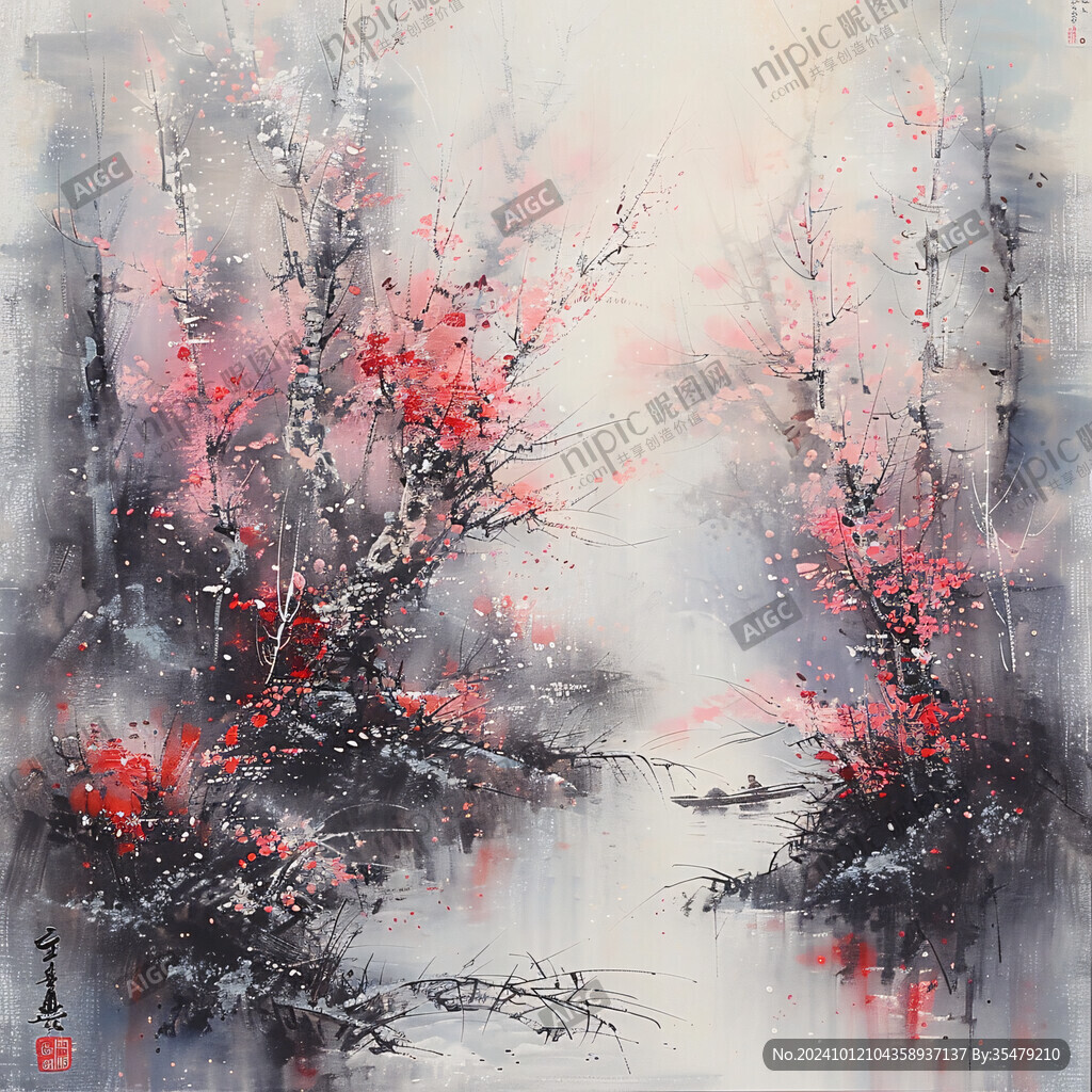 冰雪红梅插画