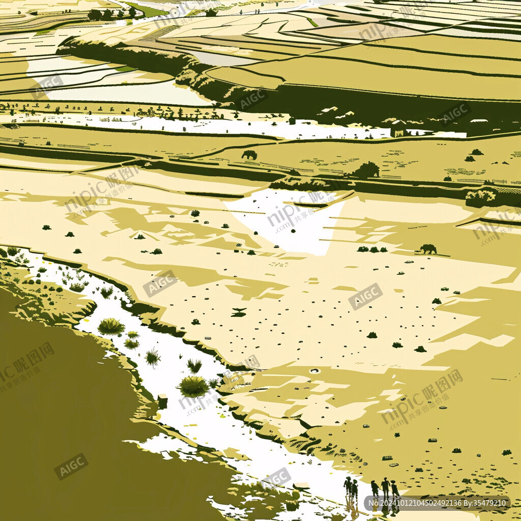 水稻梯田插画
