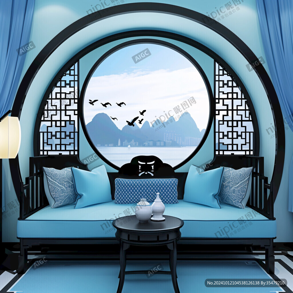 中式窗景插画