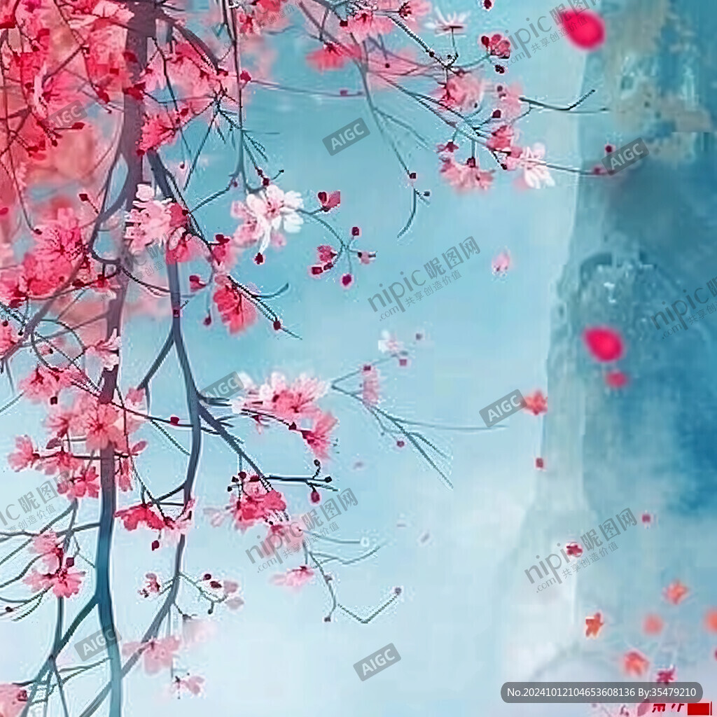 水彩樱花挂画