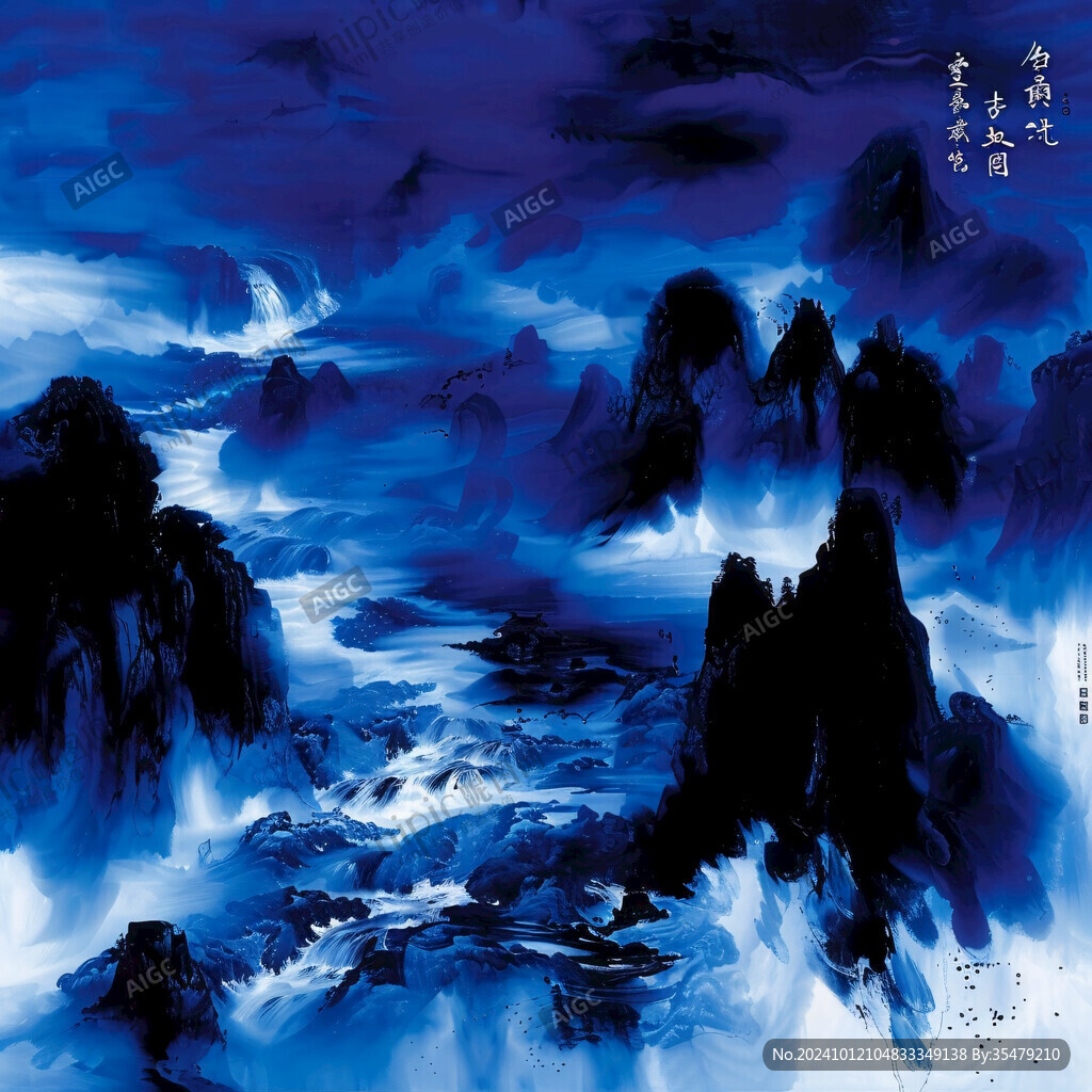 水墨数字画泼墨山水