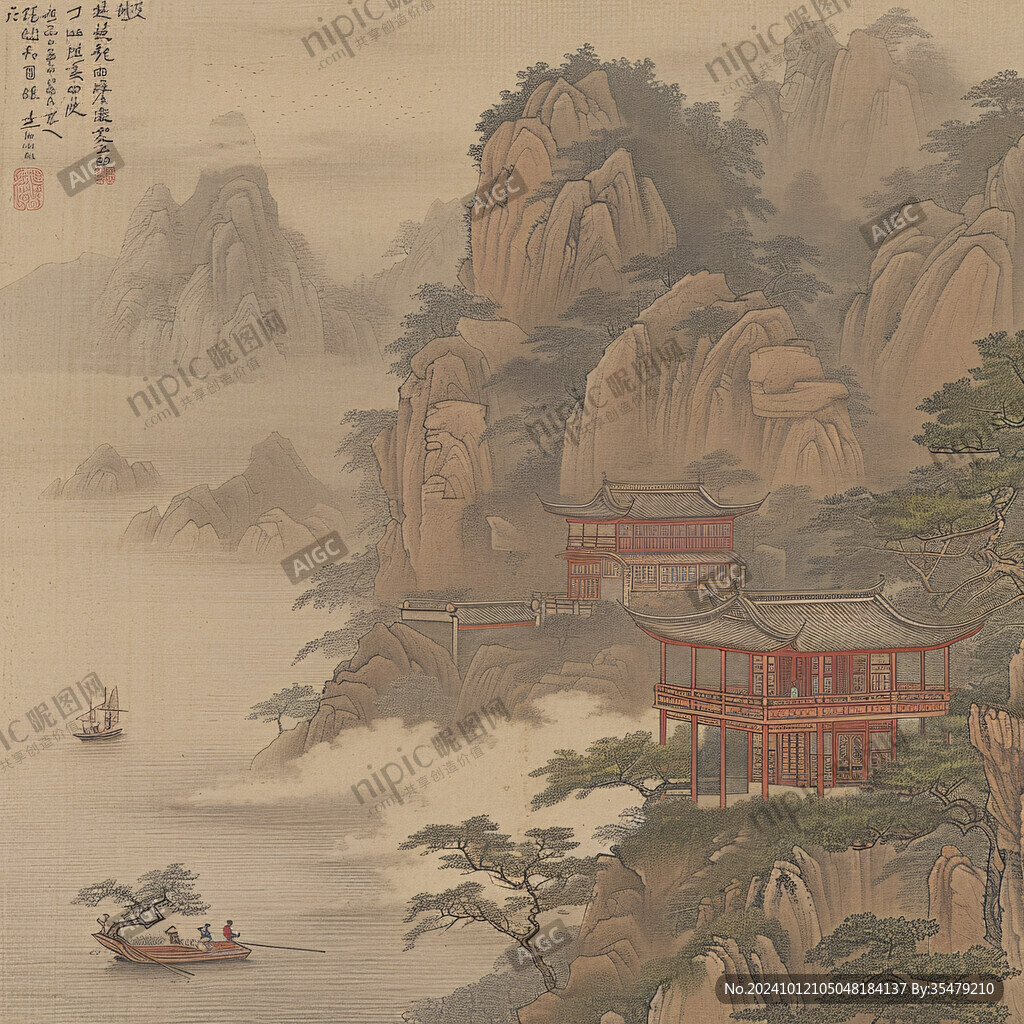 爱晚亭著名景点工笔画