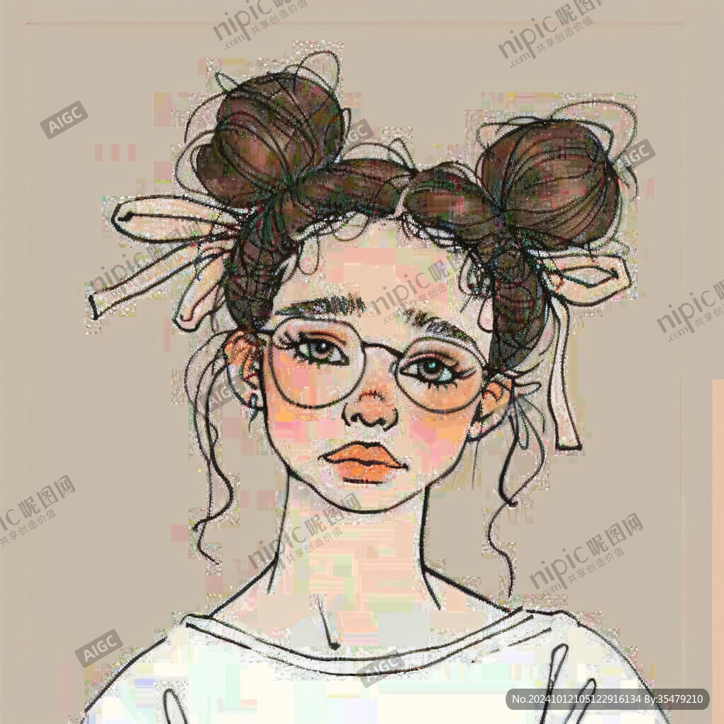 手绘俏皮女孩头像插画