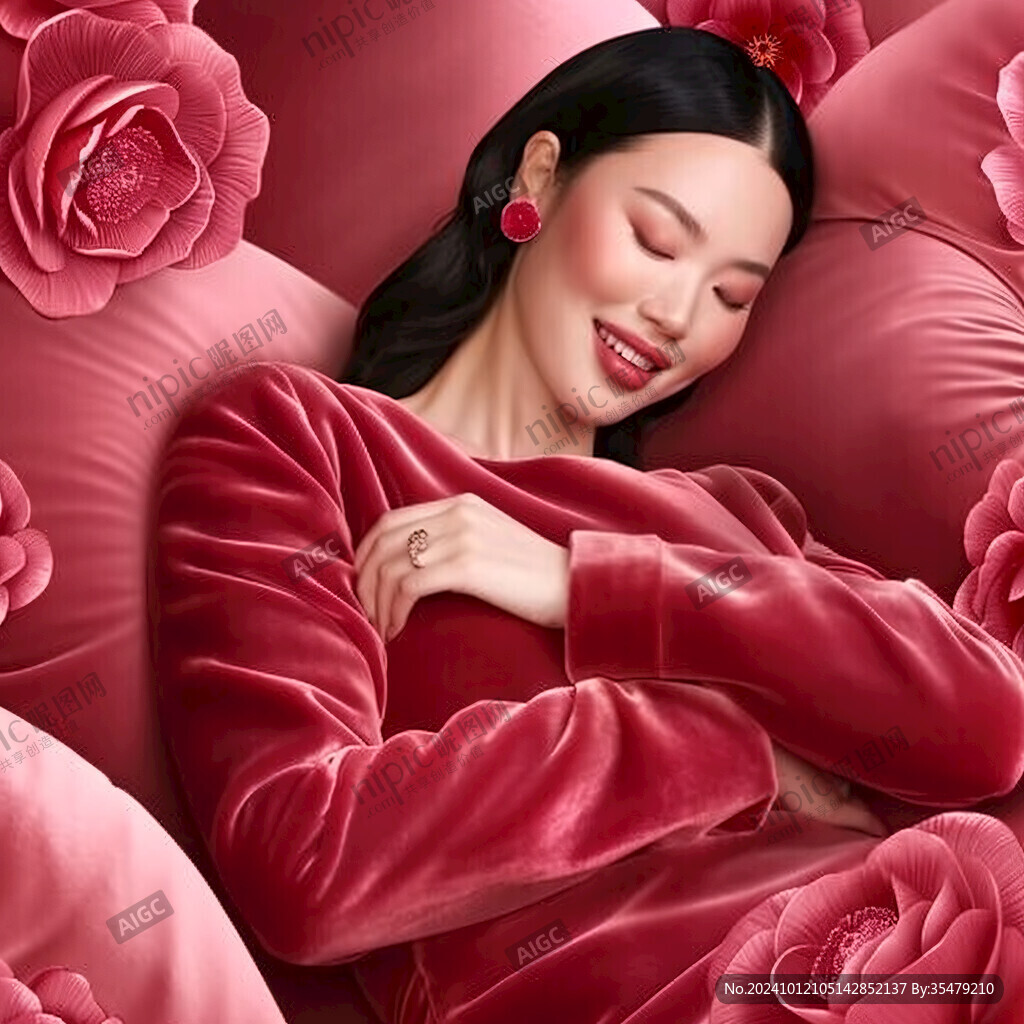 东方睡眠女子插画