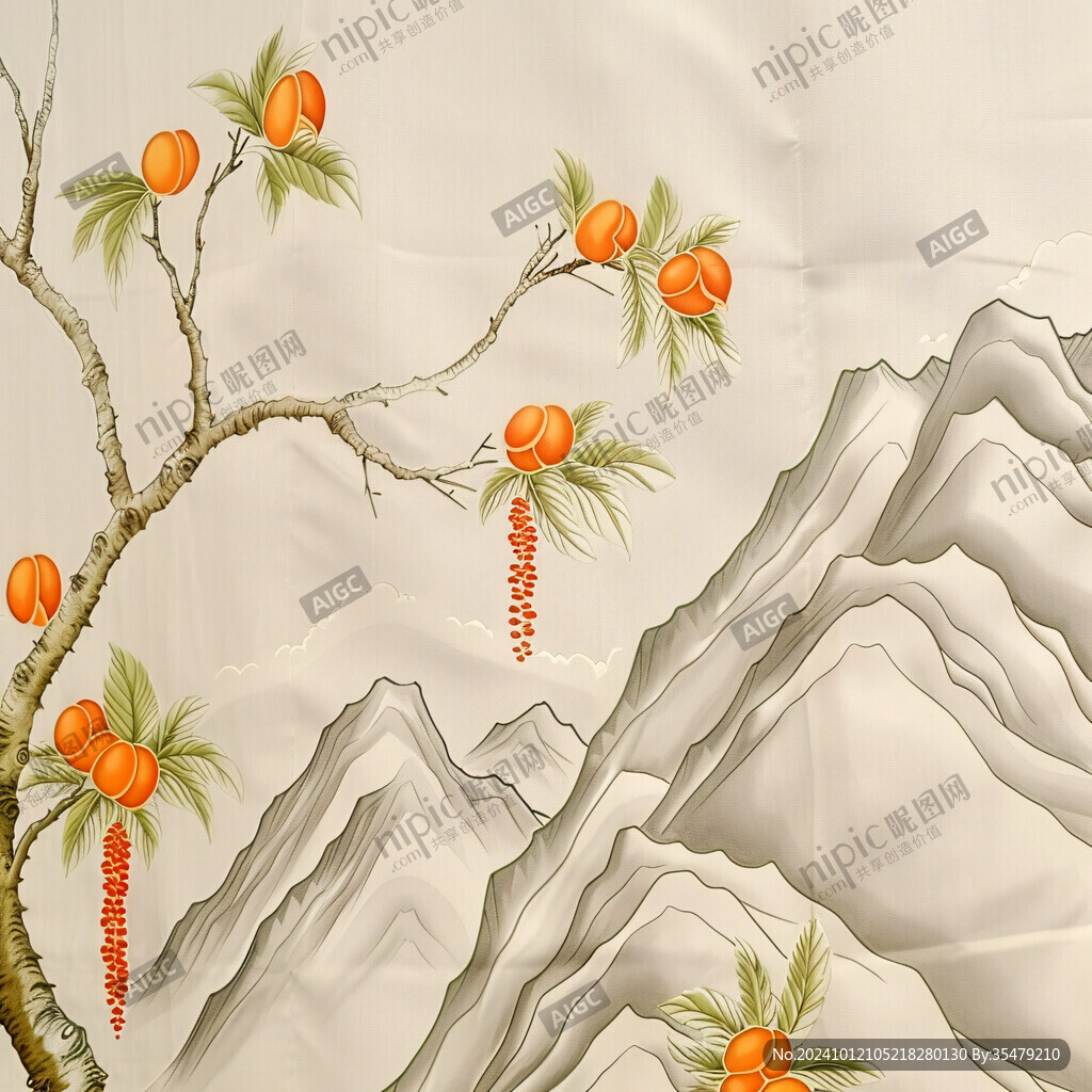 新中式柿子背景墙