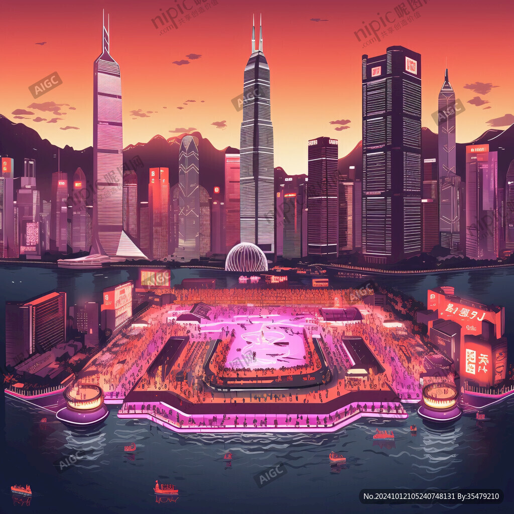 港珠澳城市建筑插画