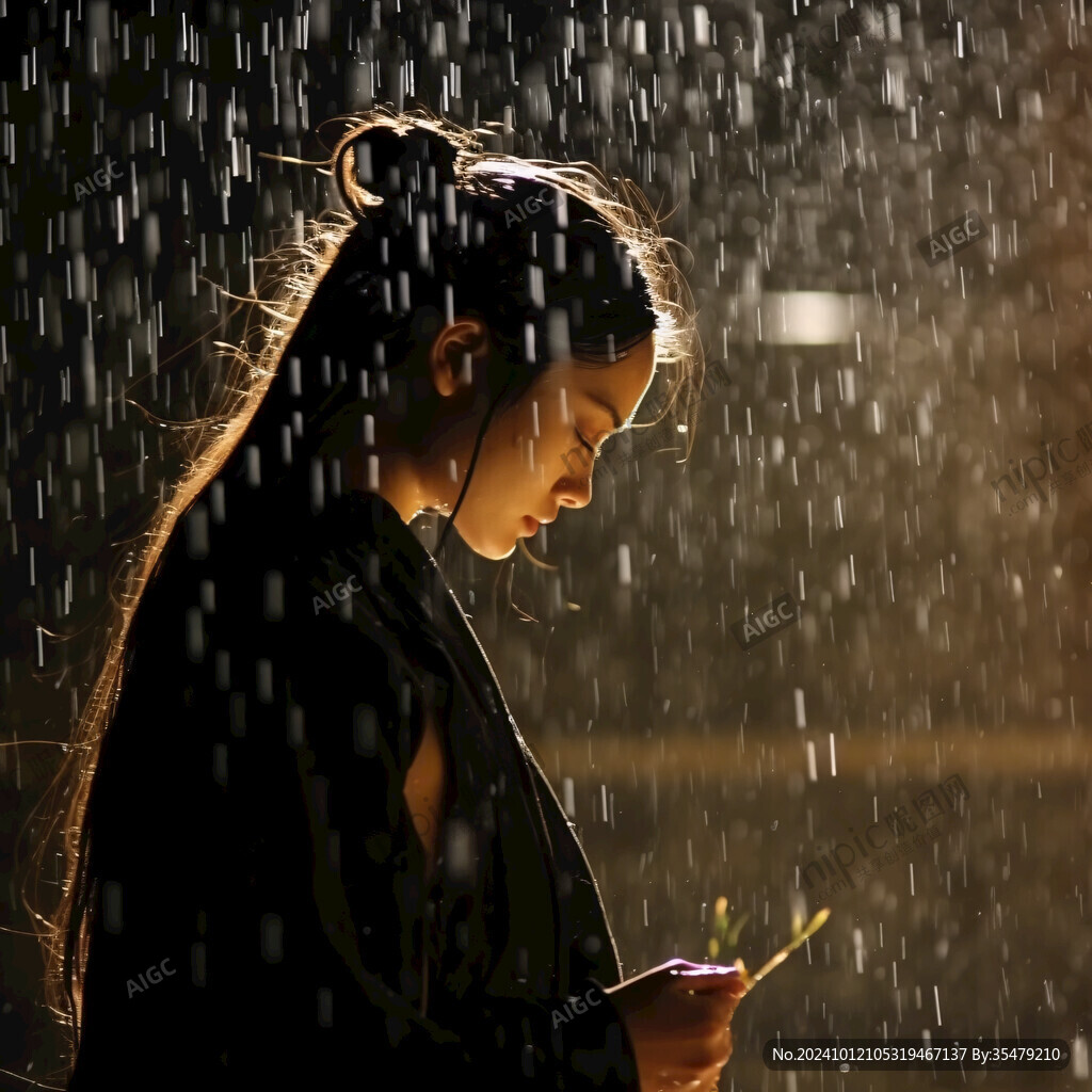 夜雨赶路的女人