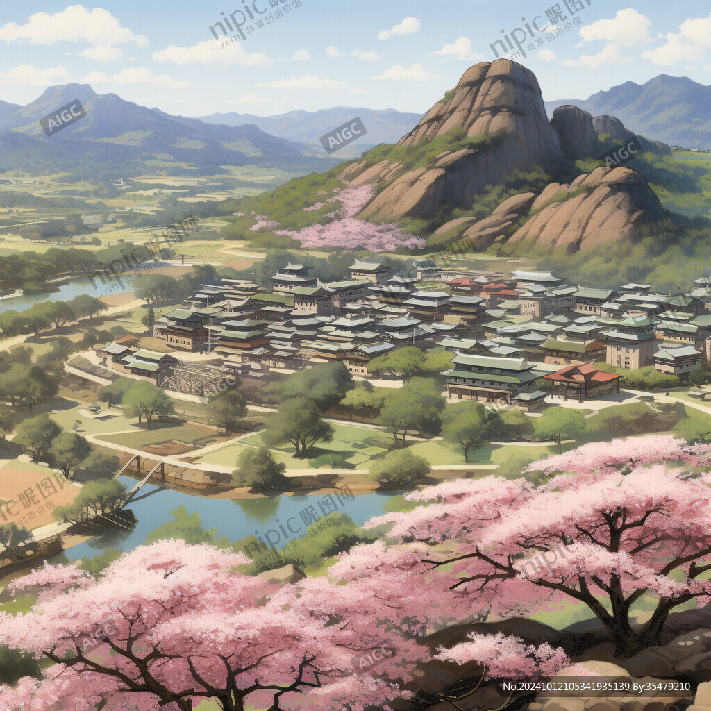 桃花源记古风山水插画