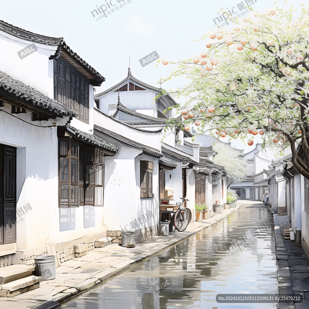 中国古镇春天装饰画