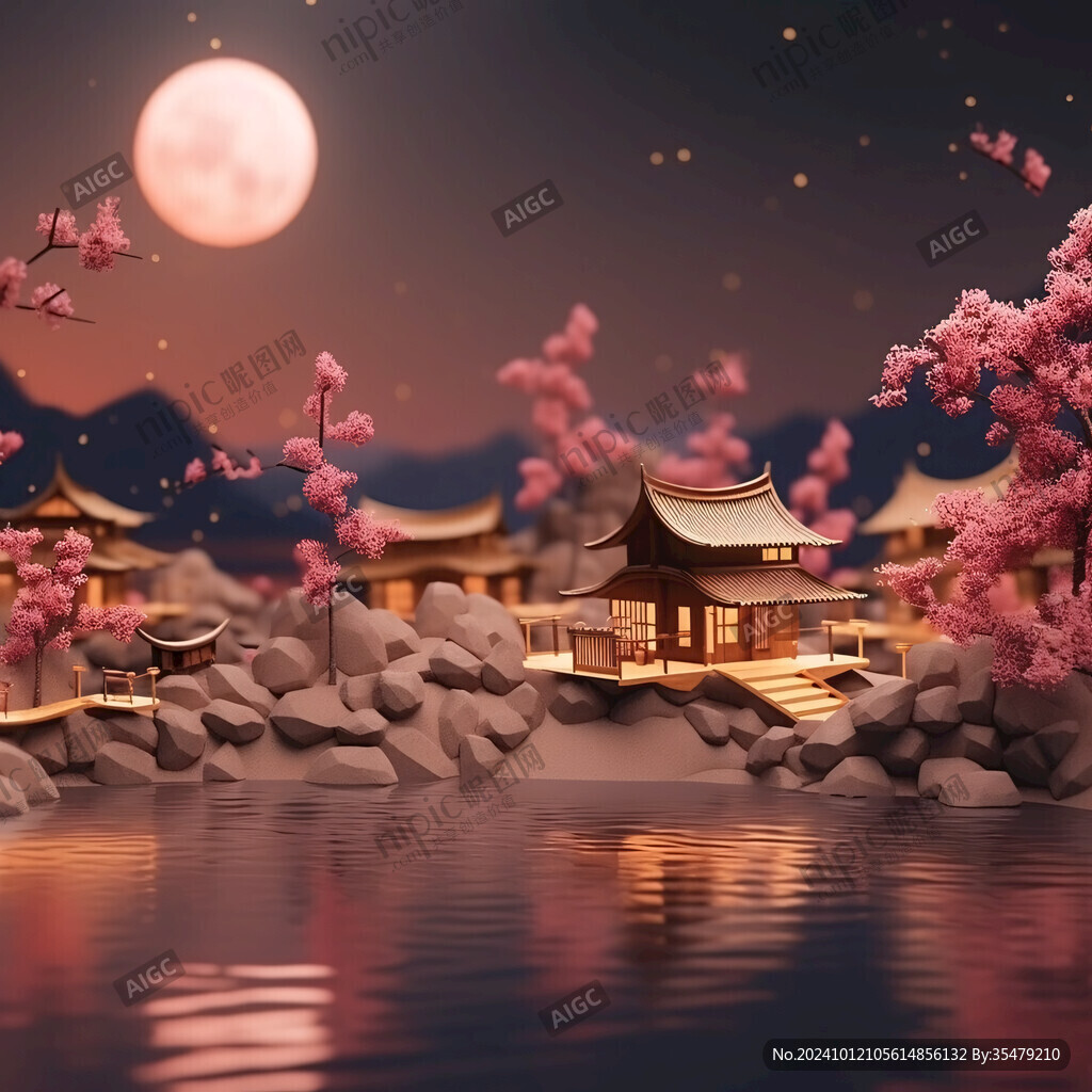 虎溪夜月景点插画
