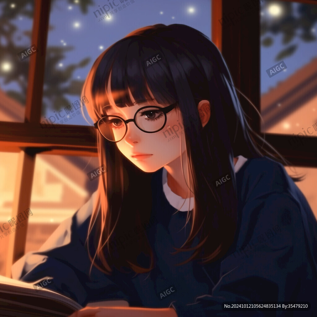 女学生唯美插画