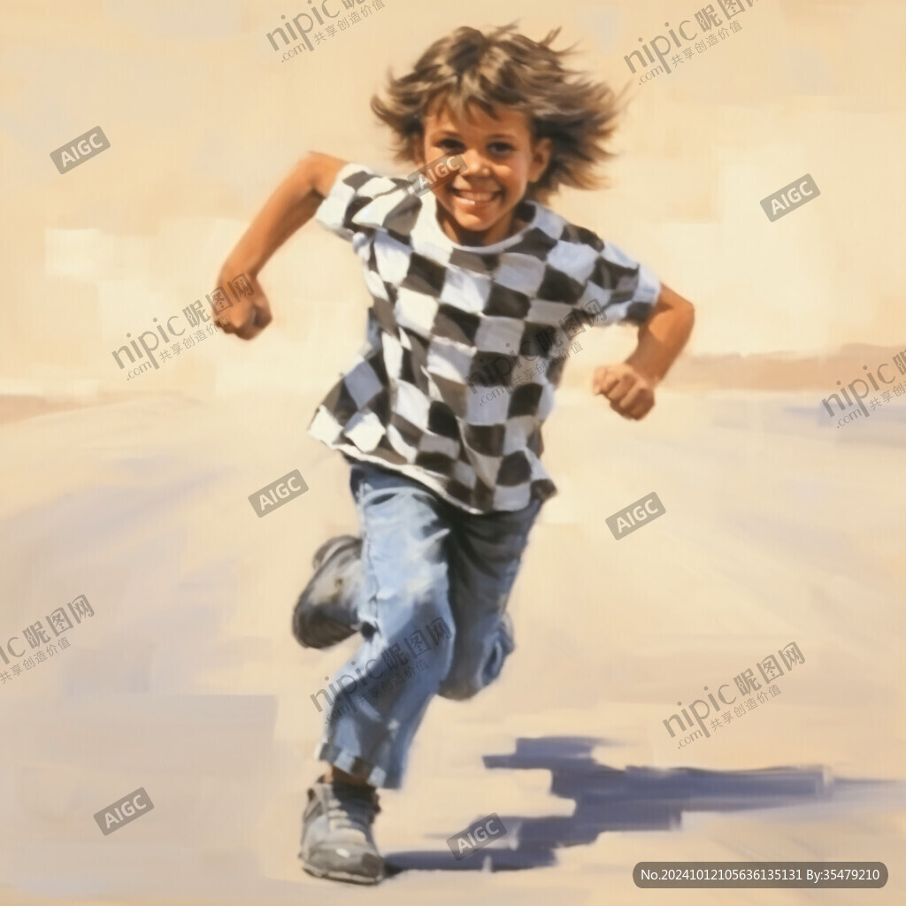 手绘奔跑的少年