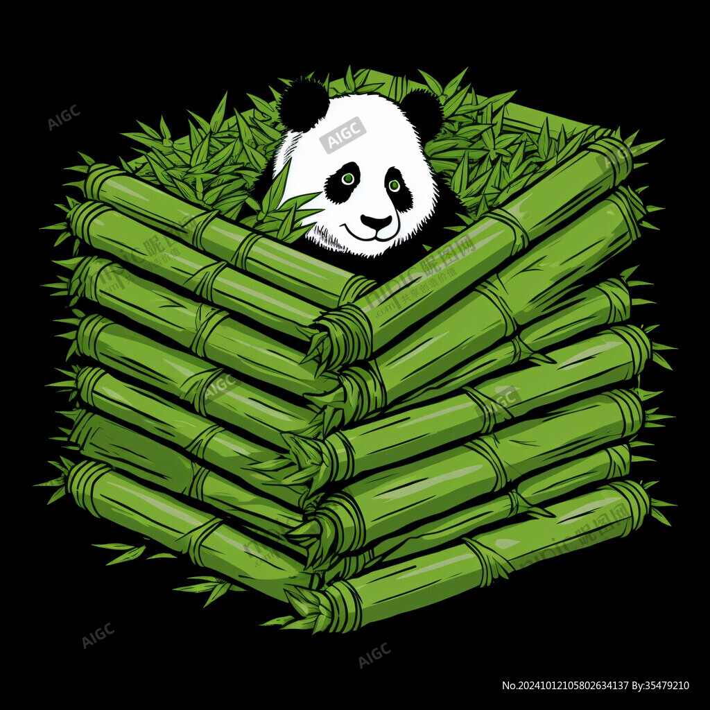 熊猫竹笋插画