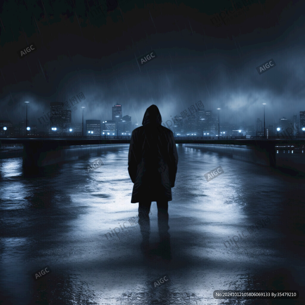 夜晚雨中行走的人
