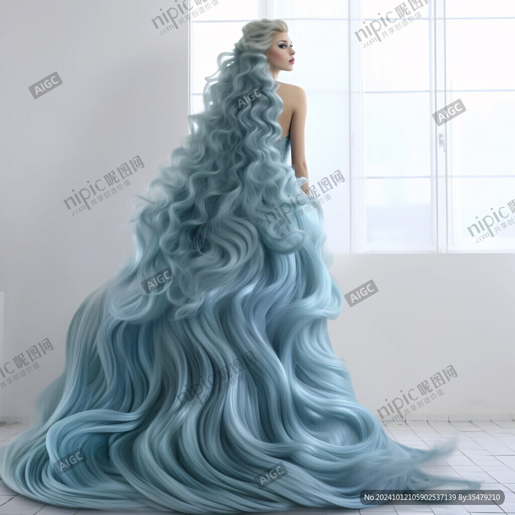 青色裙子的女性背影