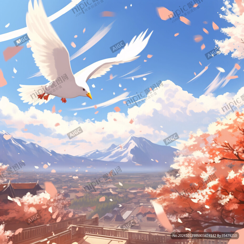 樱花蓝天鸽子