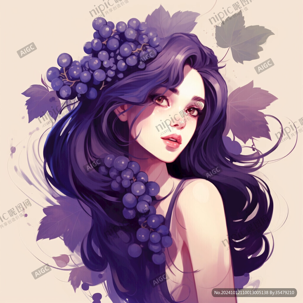 蓝莓插画美女