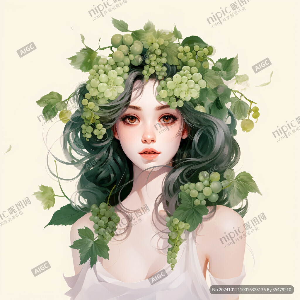 手绘葡萄女孩