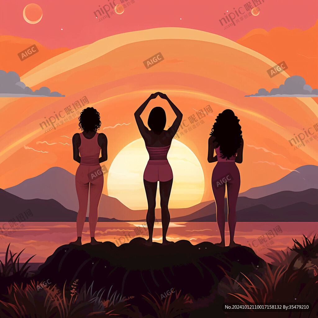 自然风景夕阳下的女孩
