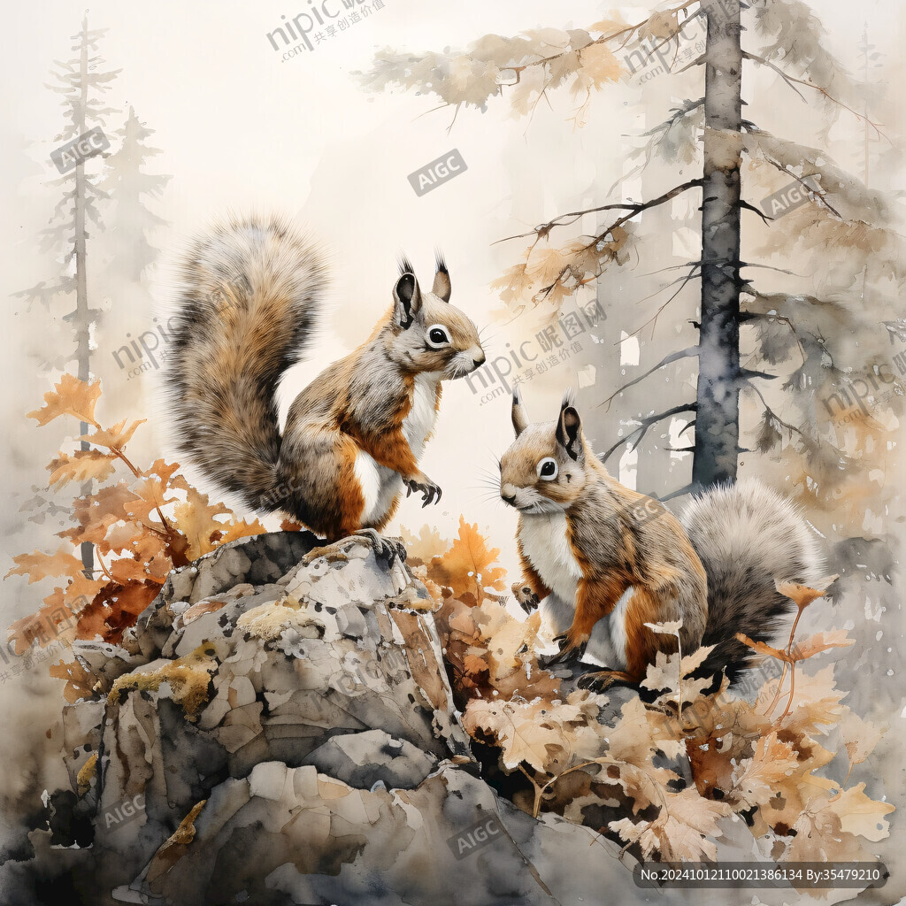 松鼠水粉画
