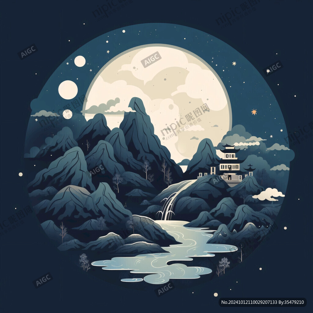 虎溪夜月景点插画