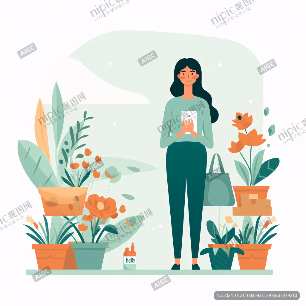 手捧盆栽的少女