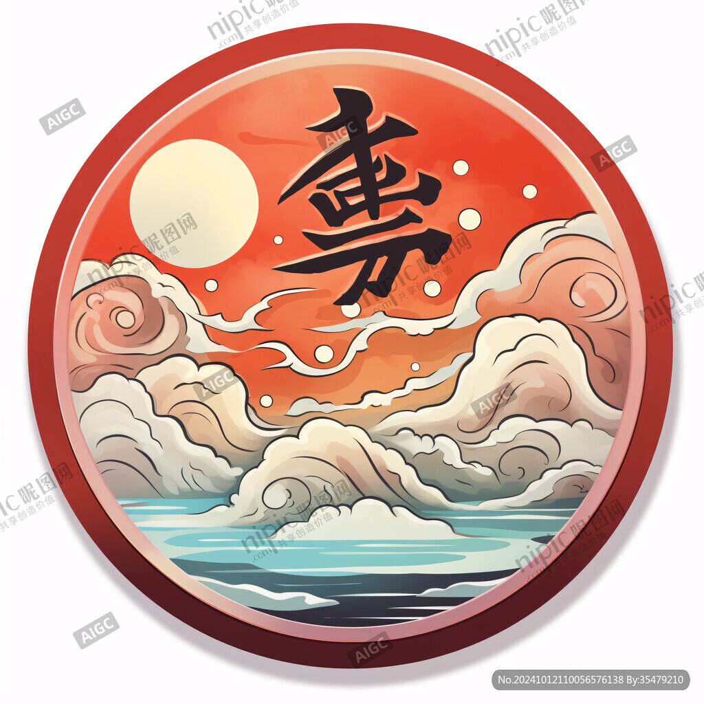 圆形国潮海浪