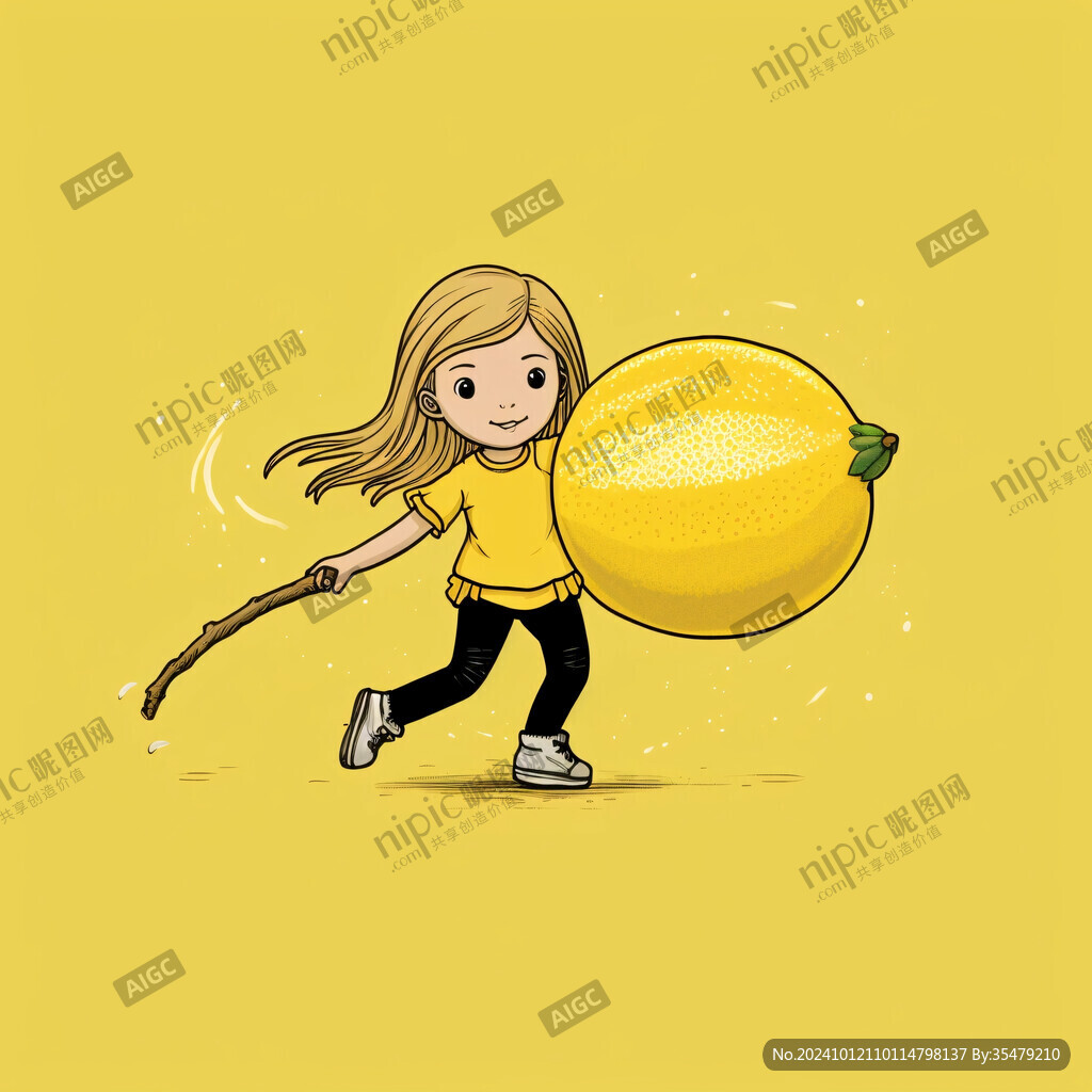 采柑果女孩插画