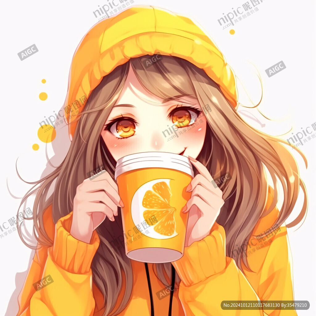 二次元女孩喝奶茶