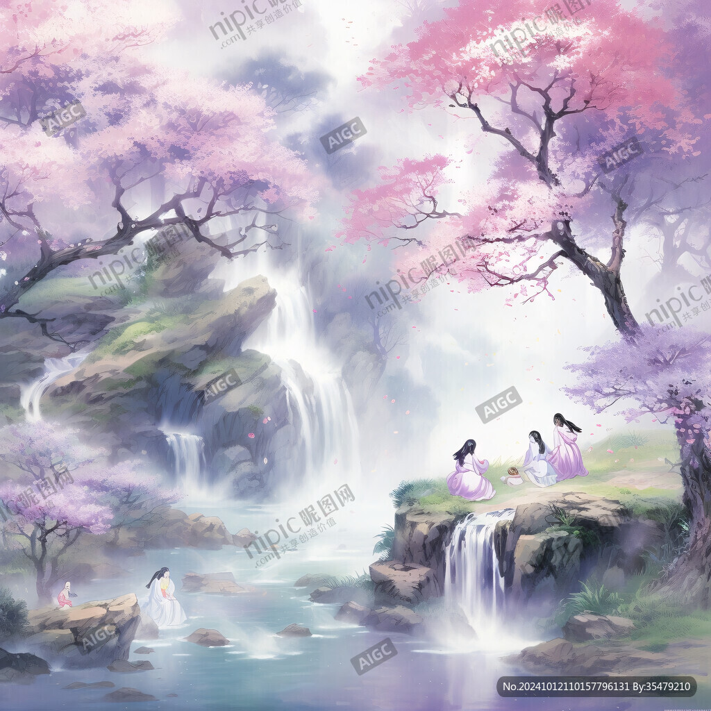 桃花源记古风山水插画