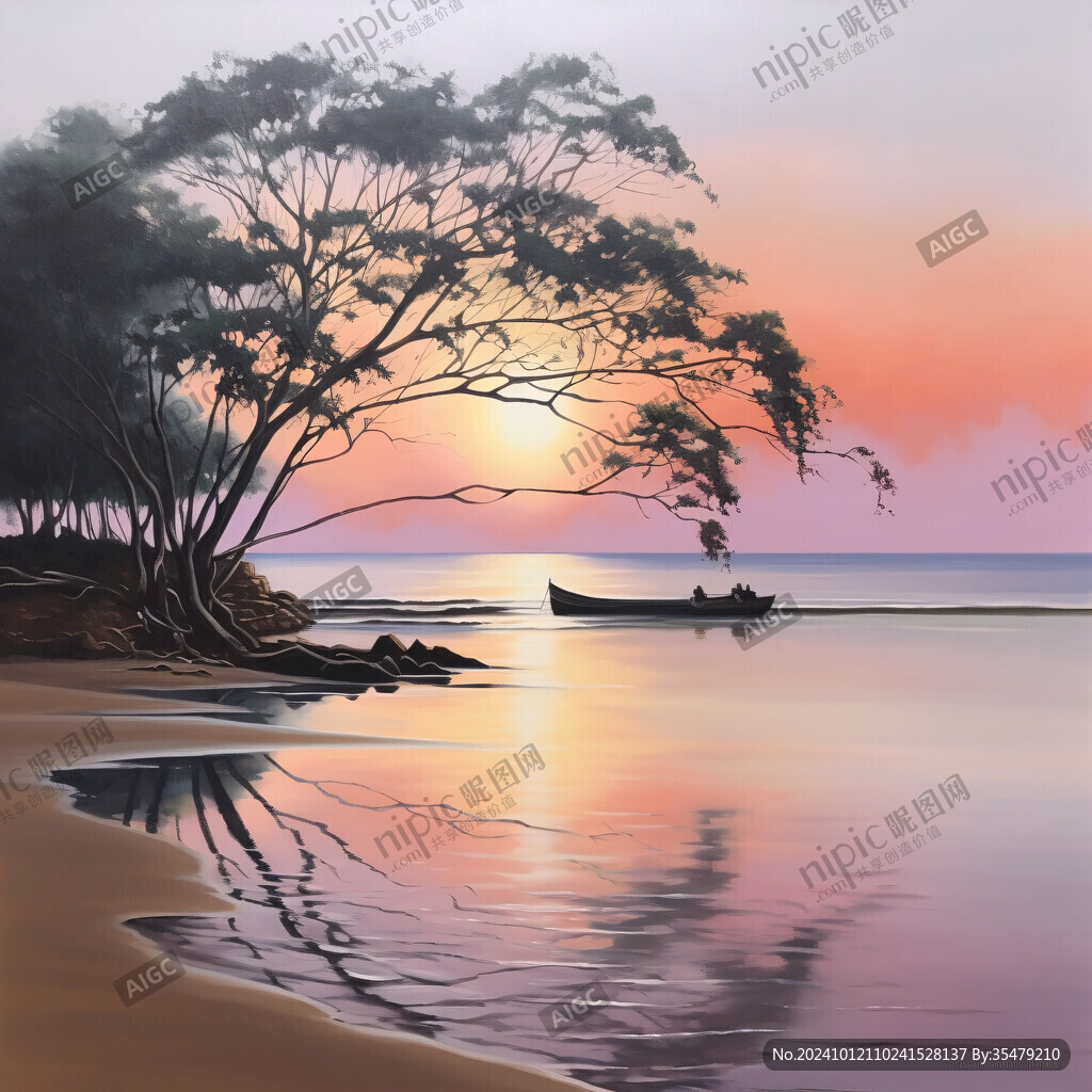 海边日落油画