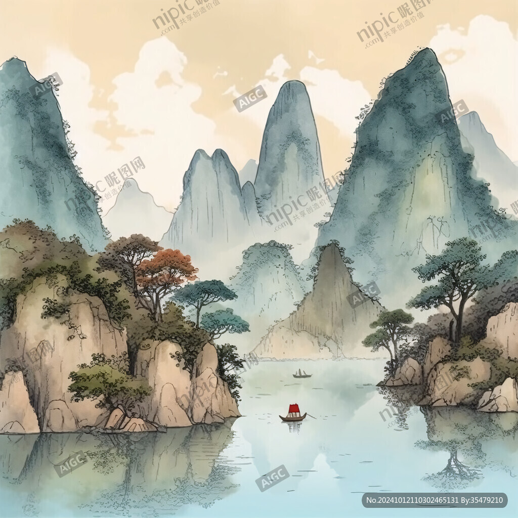山水行舟插画
