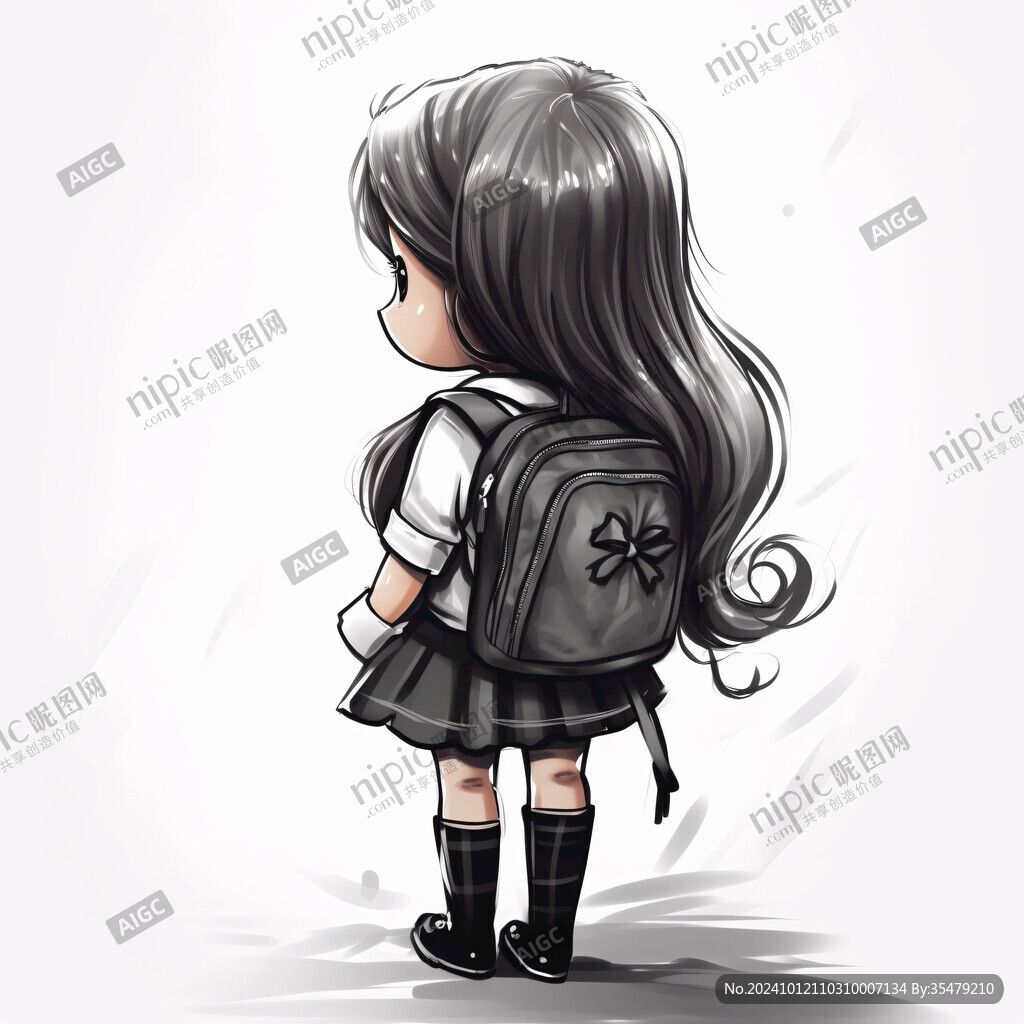 书包手绘女孩