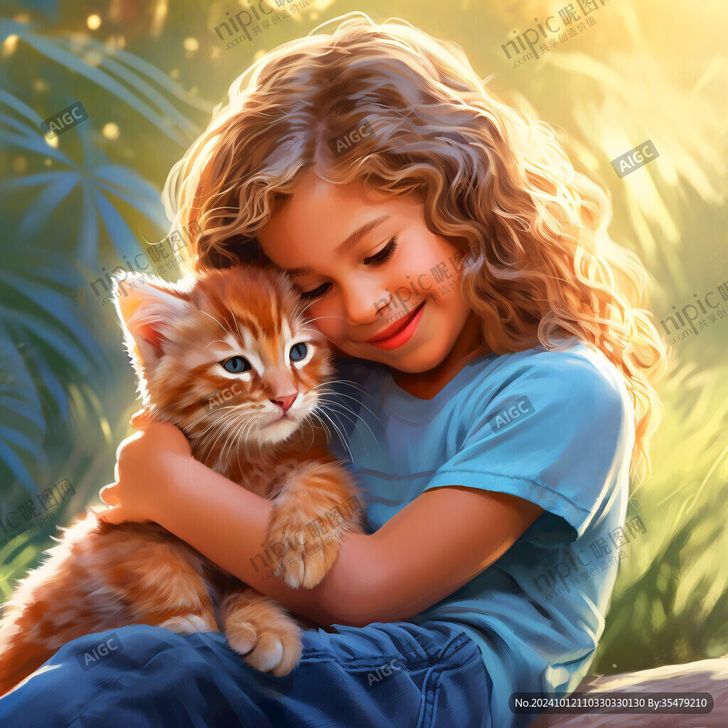 抱猫的小女孩