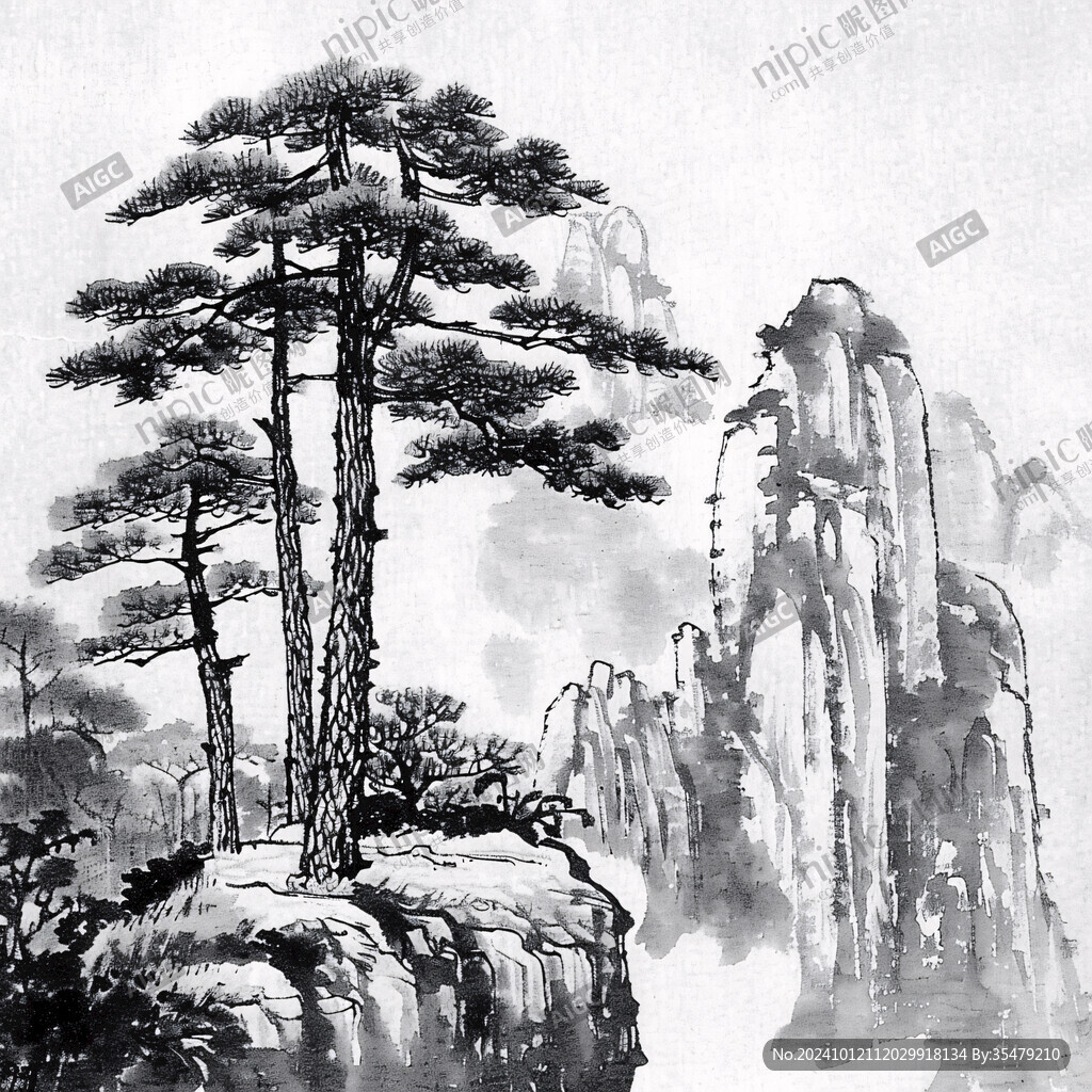 迎客松水墨画