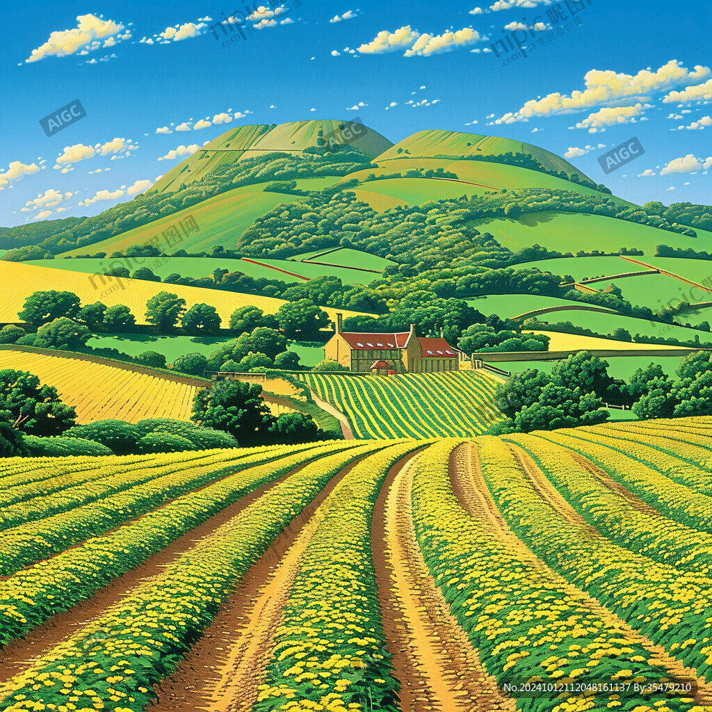 茶园风景插画