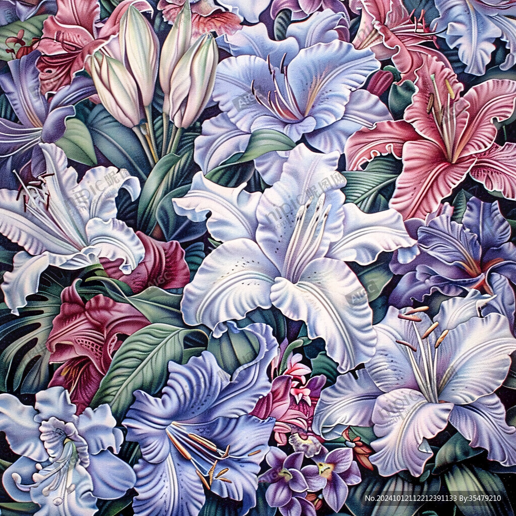 数码印花手绘花