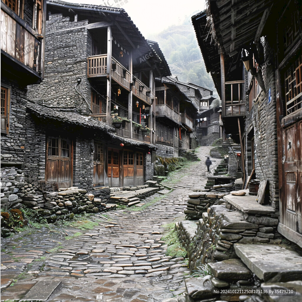 吊脚楼石板路