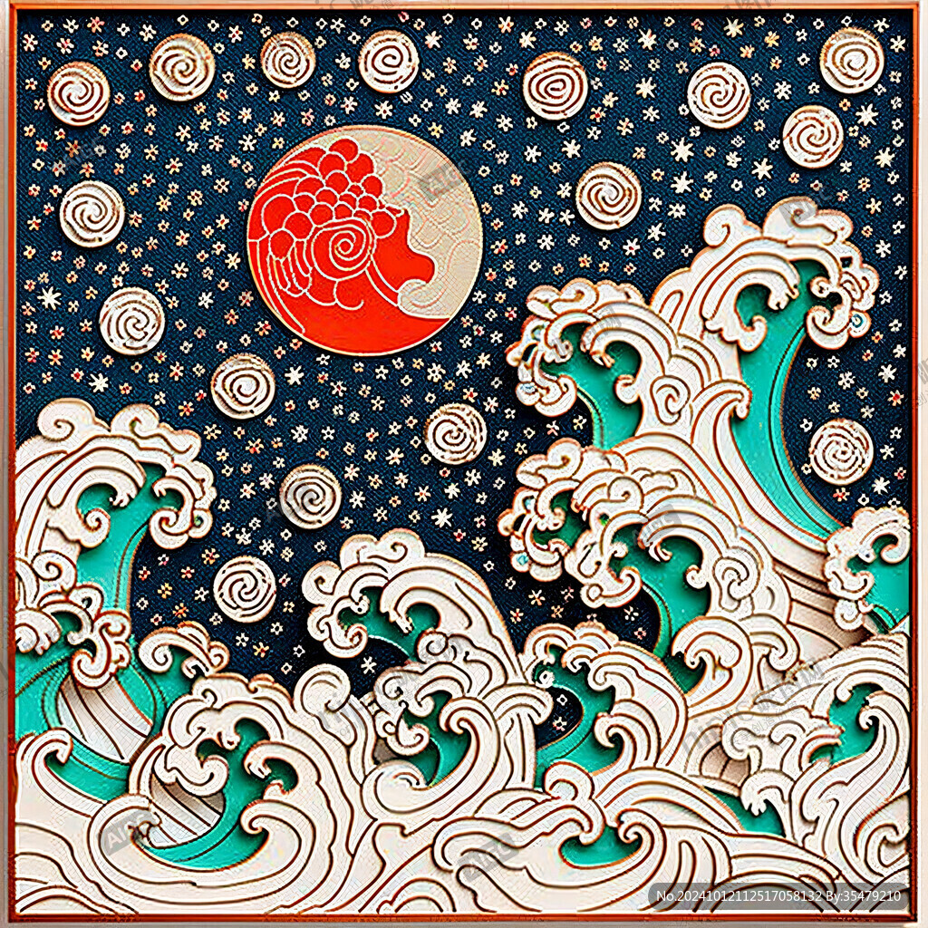 如意云纹蓝色海浪