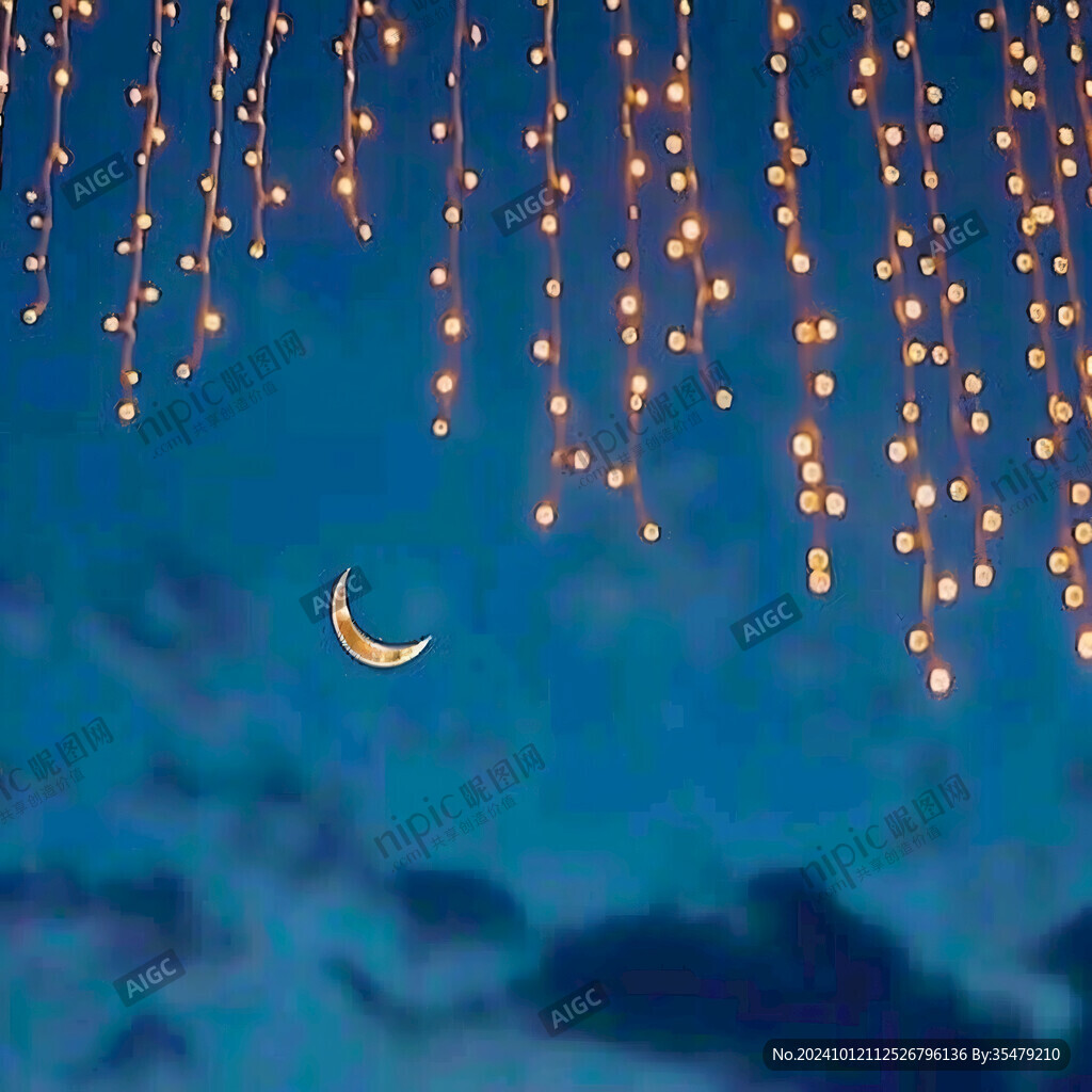 蓝天白云灯光月光